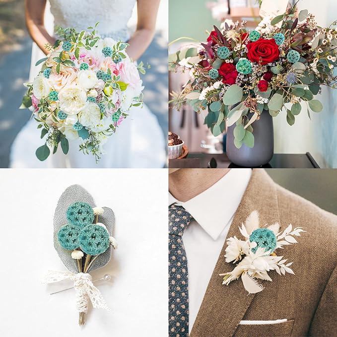 24 PCS Dried Craspedia Billy Balls Flowers, 18” Natural Dried Flowers Bouquet for Vase Floral Arrangements Wedding Table Centerpieces Party DIY Home Decor (Blue)