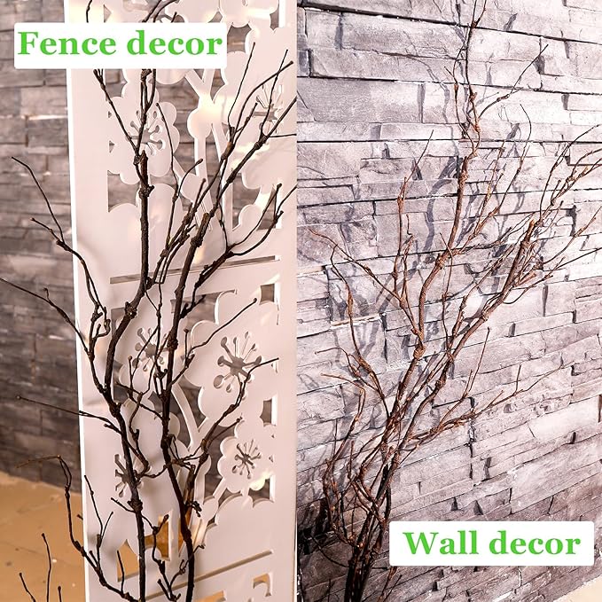 4pcs 63inch Realistic Artificial Bendable Tree Branches Crafts 3D Wall Decor Cherry Blossom Fake Trees Limbs Trunk Hanging Grape Vines Garland for Room Home Garden X'Mas Halloween Party Decoration