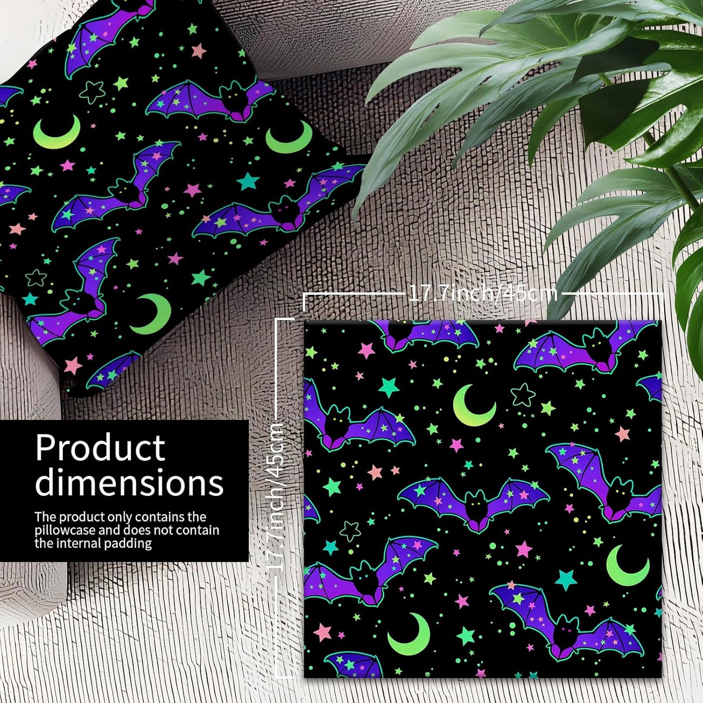 Decorative Throw Pillow Covers 18x18 Inch, Cute Home Decor for Living Room Outdoor Funny Pillowcase Polyester Cushion Case Purple Bat Stars