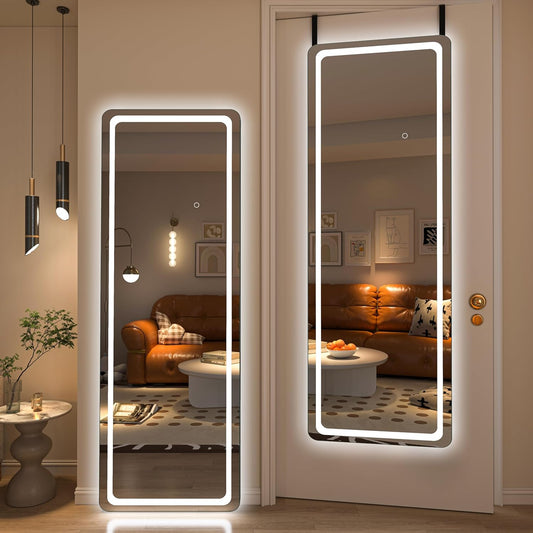 Hasipu LED Door Mirror Full Length, 56 x 16 Over The Door, Hanging With Lights for Bedroom, Living Room, Cloakroom