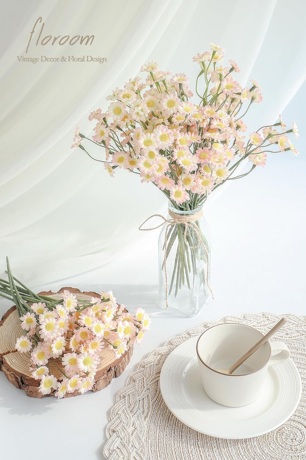 Floroom 24pcs Blush Small Artificial Flowers Faux Silk Daisies Fake Wildflowers with Stems for DIY Pink Wedding Bouquets Floral Arrangements Party Decor Centerpieces Decorations (Vase Not Included)