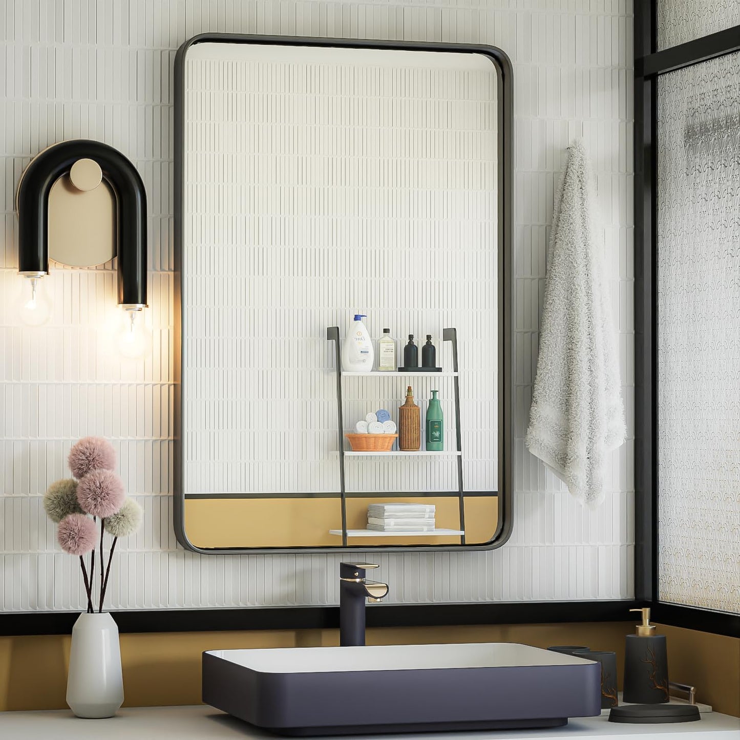 ISKM Black Framed Mirror for Wall 20"x 30", Bathroom Vanity Mirror Anti-Rust, Tempered Glass, Rounded Rectangle Mirror(Horizontal/Vertical)