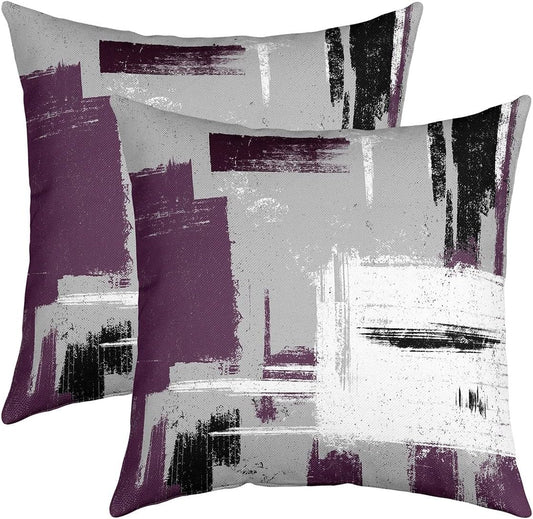 Feelyou Abstract Throw Pillow Covers for Couch Sofa Bed, Set of 2 Modern Abstract Art Decorative Pillows Cushion Covers, Purple Grey White Pillow Inserts Not Included, 18x18 inch