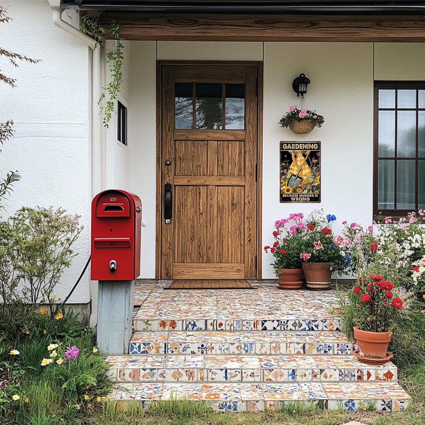 Funny Sign Gardening Because Murder Is Wrong Metal Tin Sign Retro Wall Decor for Kitchen Outdoor Backyard Gate Farmhouse Garden 12×8 Inch