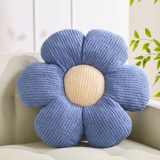 Flower Shaped Pillow Cushion Decorative Daisy Pillow for Bed Cute Throw Pillow Flower Floor Pillow Soft Seat Cushion Blue Cushion 19.6"