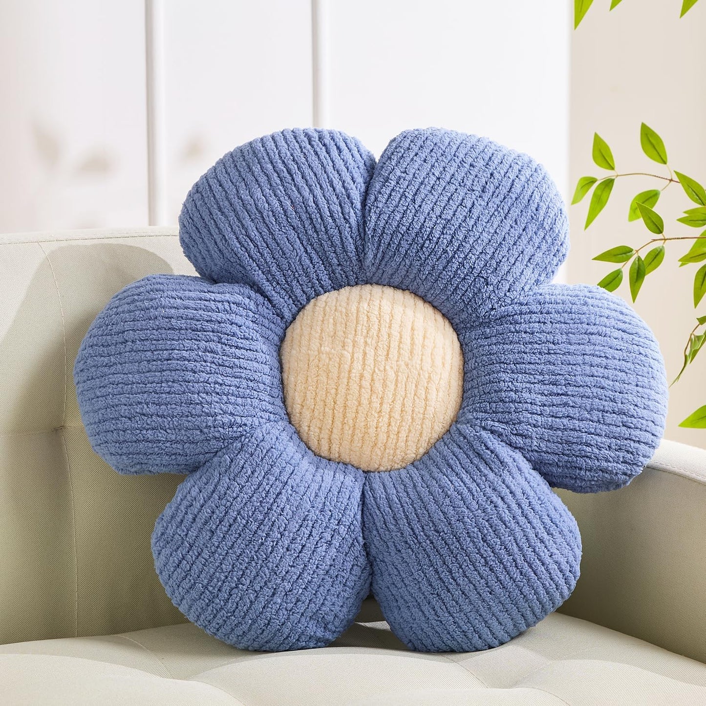 Flower Shaped Pillow Cushion Decorative Daisy Pillow for Bed Cute Throw Pillow Flower Floor Pillow Soft Seat Cushion Blue Cushion 15.7"