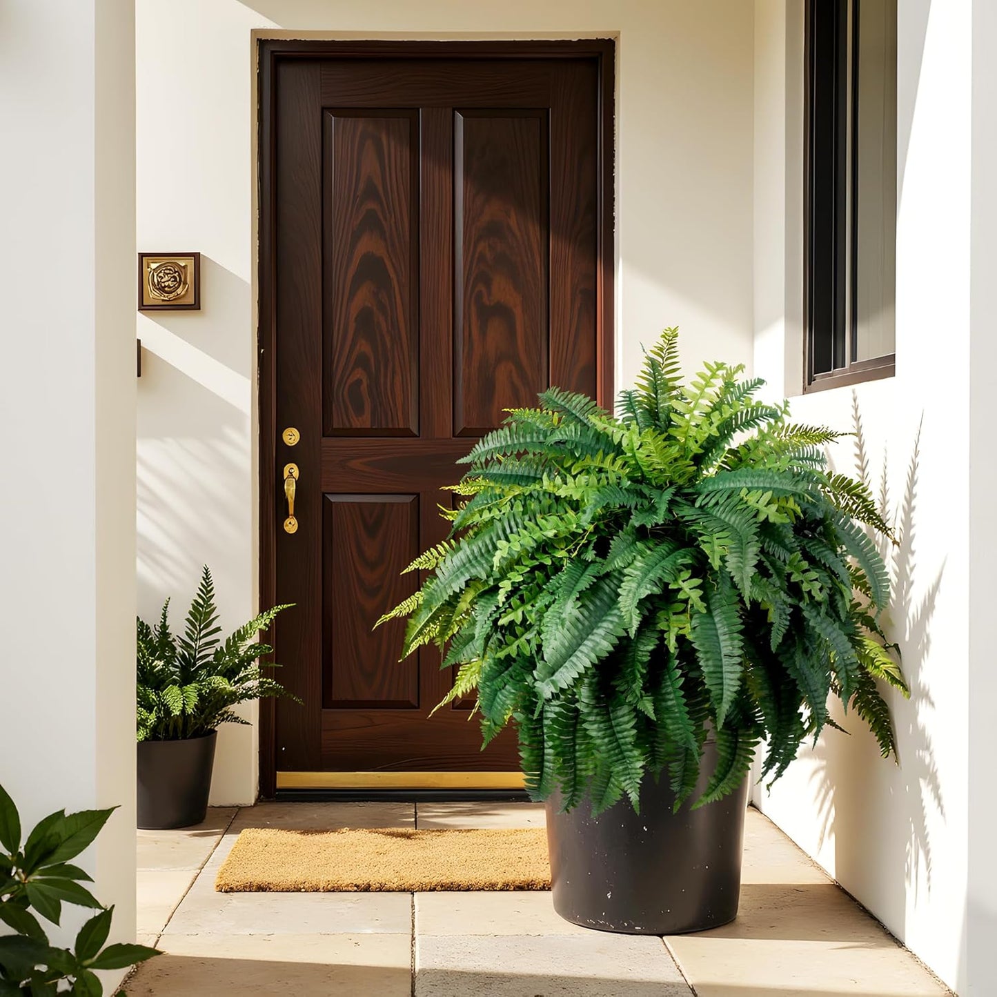 Fake Ferns Artificial Ferns for Outdoors 4Pack Large Faux Ferns UV Resistance for Outdoor Large Planter Realistic Artificial Boston Fern Plants for Garden Balcony Terrace Decor，25.6In,38Leaves