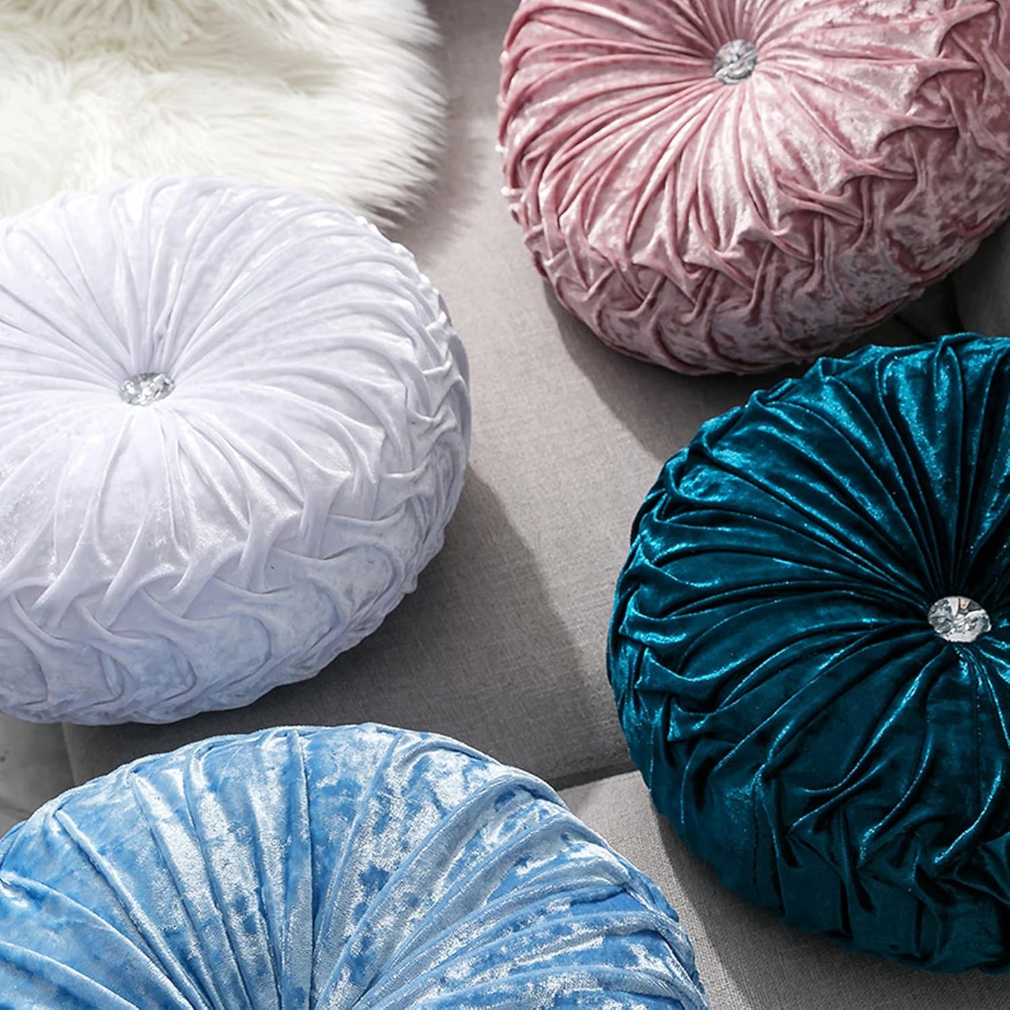 HLOVME Decorative Round Throw Pillow for Couch Bed Living Room Small Floor Pillow Cushion for Adults Kids 13.7" (A01-White)