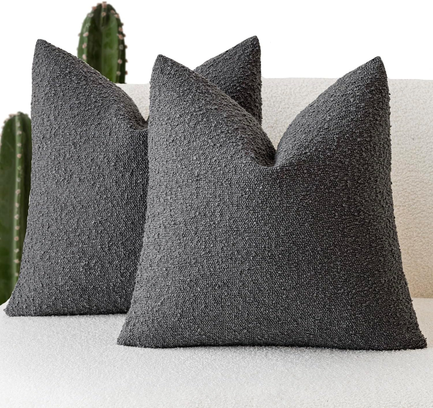Foindtower Pack of 2 Textured Boucle Throw Pillow Covers Accent Solid Decorative Pillow Cases Cozy Woven Couch Cushion Case for Sofa Bedroom Living Room Home Decor, 18 x 18 Inch,Dark Grey