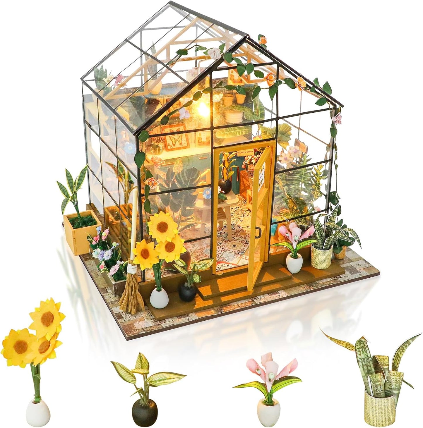 GuDoQi DIY Miniature Dollhouse Kit, Tiny House kit with Furniture, Miniature House Kit 1:24 Scale, Handmade Gift for Birthday Christmas Day, Sunshine Flower House