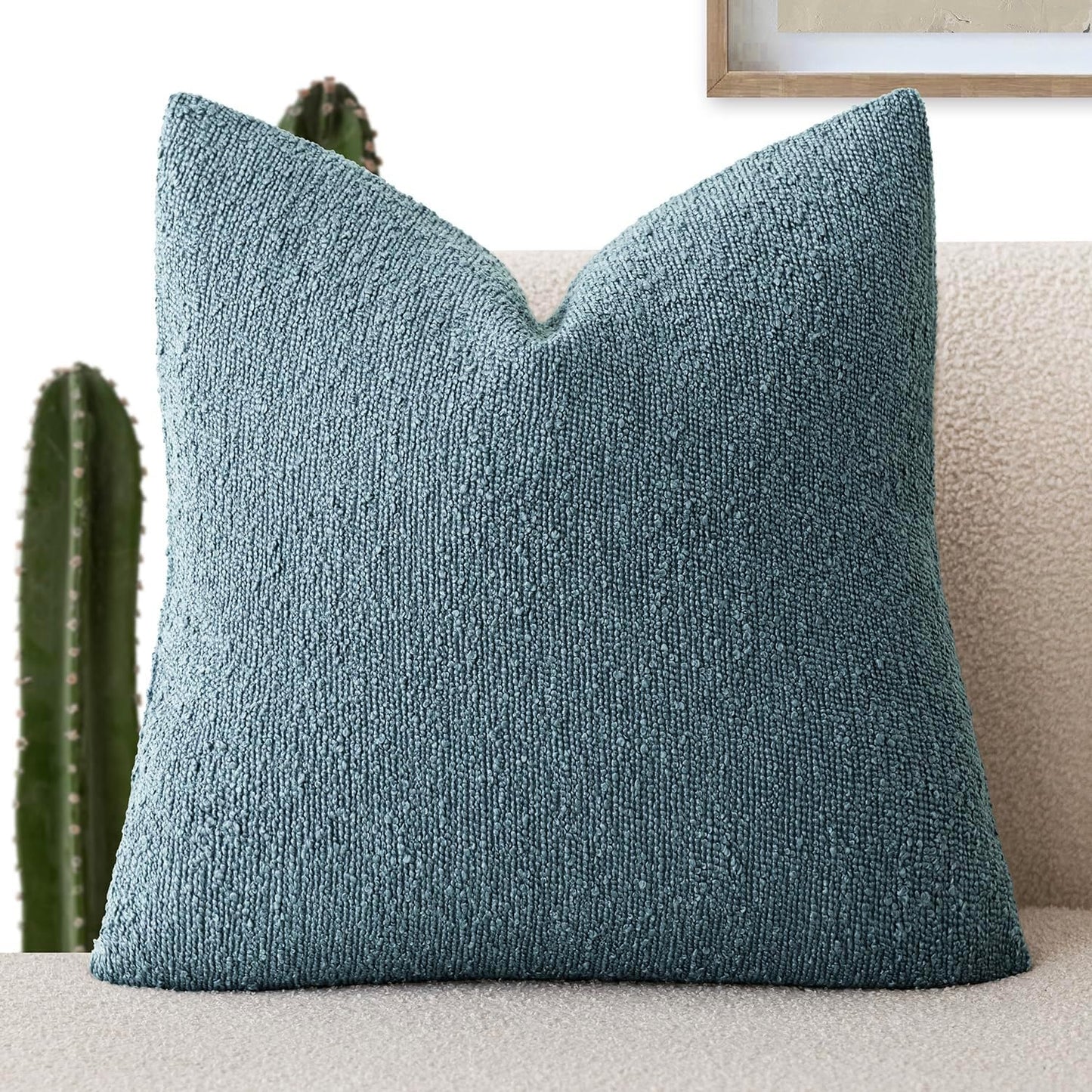 Foindtower Decorative Textured Boucle Throw Pillow Covers Accent Solid Pillow Cases Neutral Soft Cozy Couch Cushion Case for Chair Sofa Bedroom Living Room Home Decor 20x20 Inch,1PC,Misty Blue