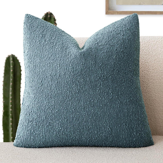 Foindtower Decorative Textured Boucle Throw Pillow Covers Accent Solid Pillow Cases Neutral Soft Cozy Couch Cushion Case for Chair Sofa Bedroom Living Room Home Decor 20x20 Inch,1PC,Misty Blue