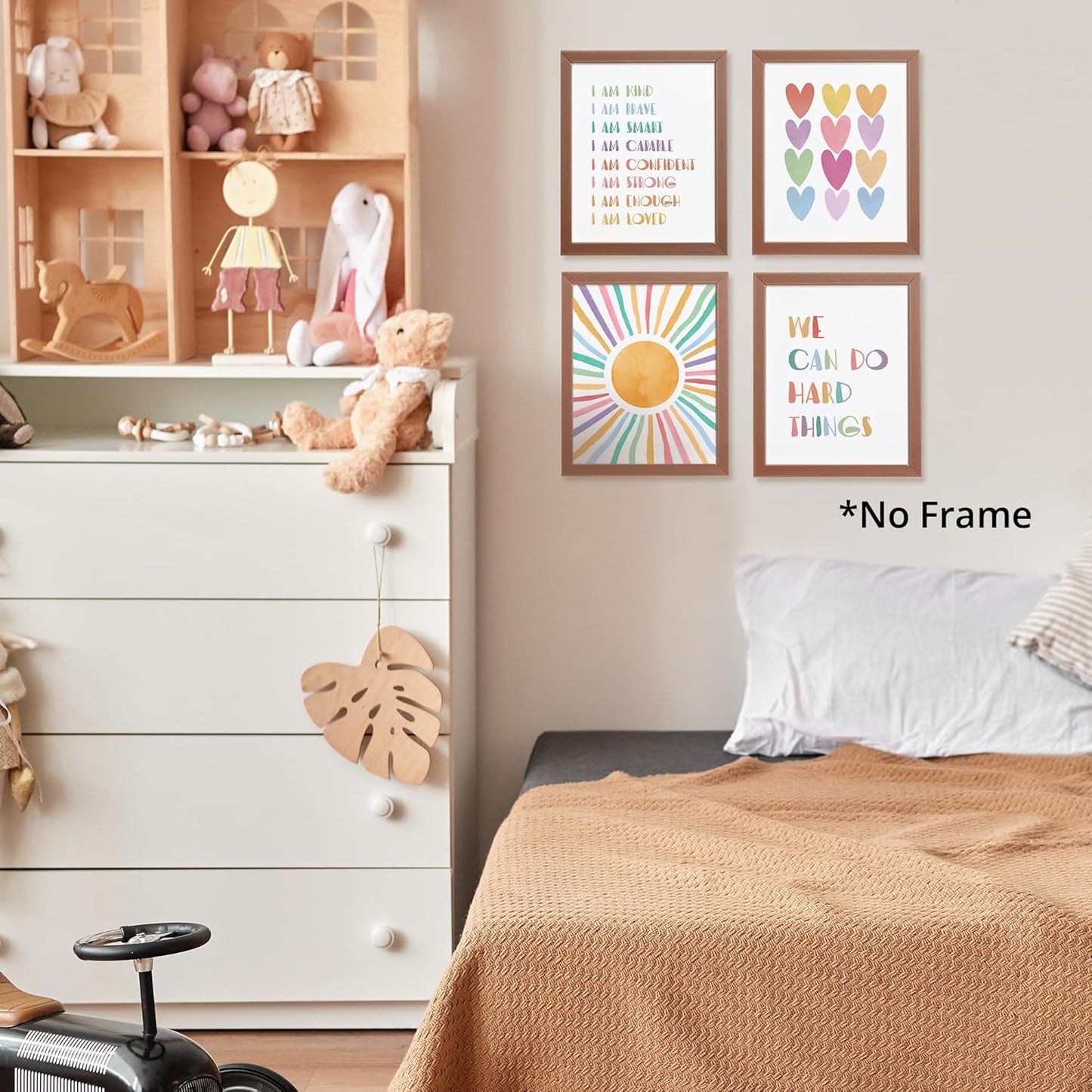 I am Kind Brave Smart Affirmations Colorful Sun Sunshine Hearts Poster Prints for Girls Kids Room Playroom Decor,Girl Nursery Decorations Prints Wall Art Unframed 4pcs 8x10inches,Girls Kids Gifts