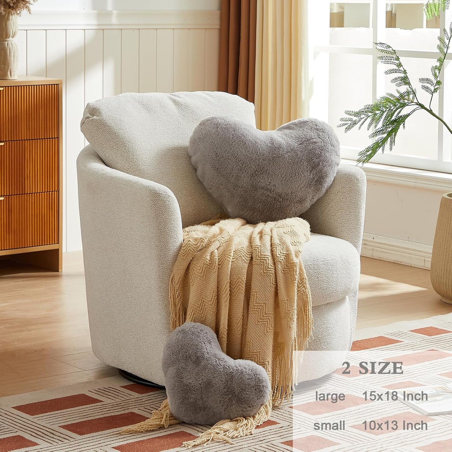 EastTree Heart Pillows, Light Grey Heart Shaped Pillows, Ultra Soft Extra-Large Fluffy Pillows, Love Throw Pillows Gifts, Women Girls Living Room Decor 15x18 Inch