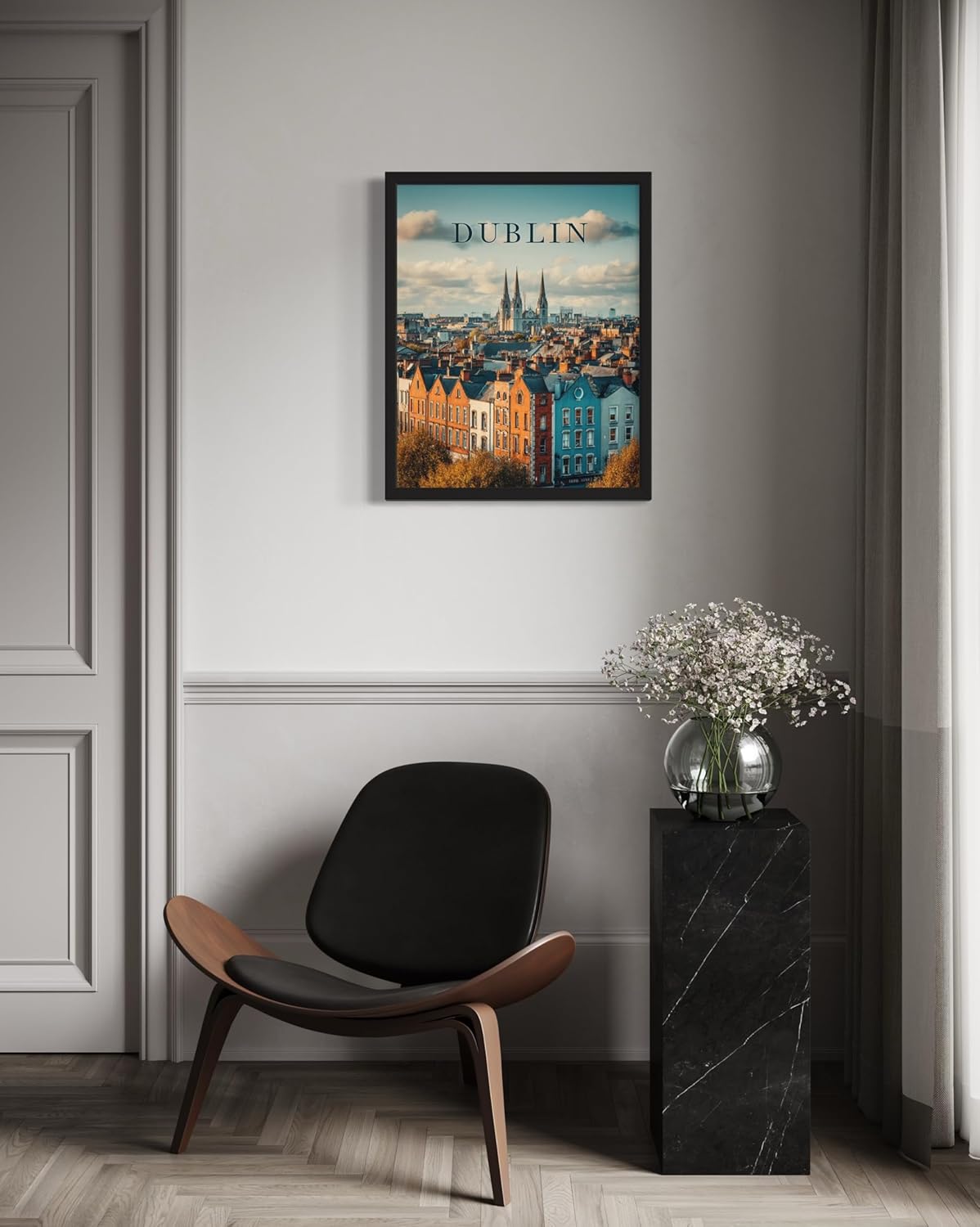 Dublin, Ireland Art Print Poster, Europe Vintage City Retro Photography Skyline Travel Bedroom Bathroom Living Room Decor 183 (Dublin, Ireland, 11 x 14 inches, Black Frame)
