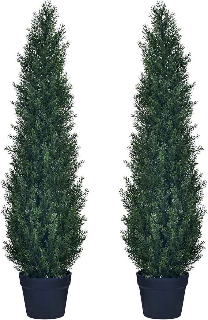 2 Packs 3ft Artificial Cedar Topiary Trees - Fake Boxwood Topiary Cypress Trees Potted Plants, Artificial Plants Shrubs for Home Indoor Outdoor Garden Porch Decor