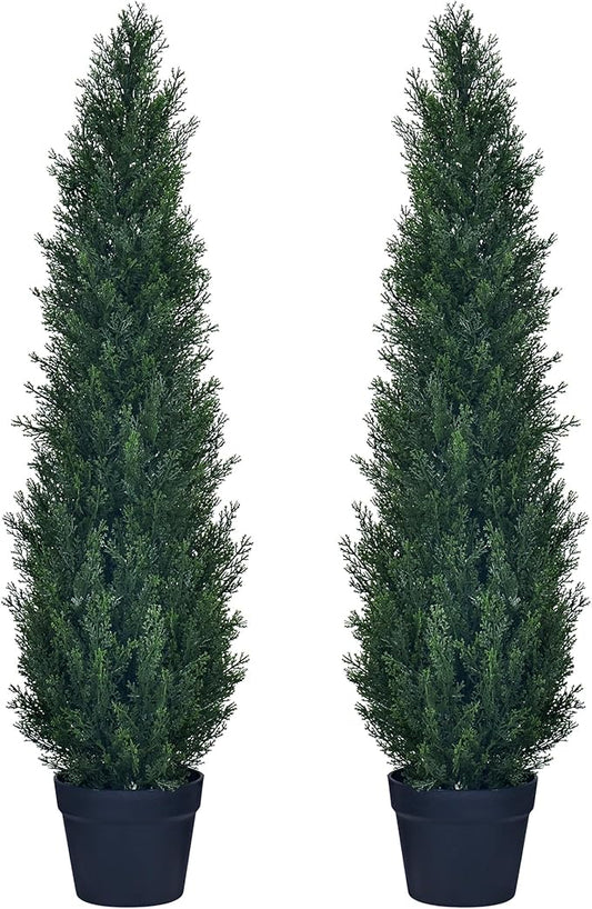 2 Packs 3ft Artificial Cedar Topiary Trees - Fake Boxwood Topiary Cypress Trees Potted Plants, Artificial Plants Shrubs for Home Indoor Outdoor Garden Porch Decor