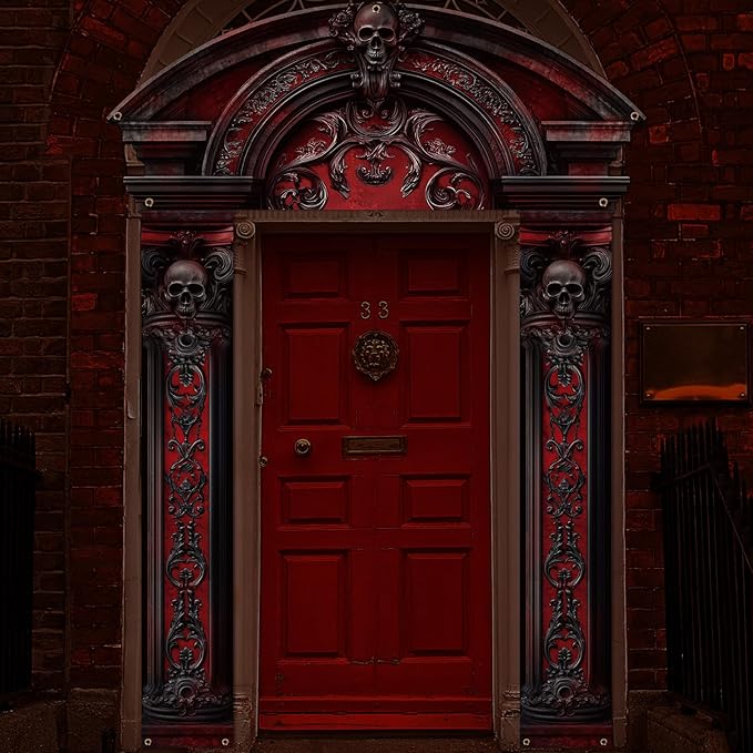 3 Pcs Halloween Cemetery Archway Halloween Cemetery Banners Gothic Outdoor Banners Sign Banner Decorations for Outdoor Party Supplies (Red Classic)