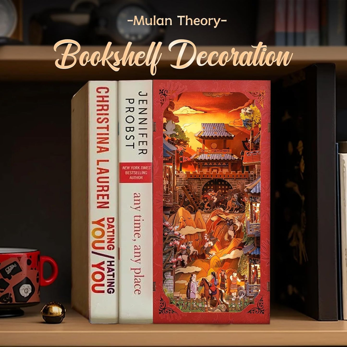 Cutefun Book Nook Kit - DIY Miniature Dollhouse Kit 3D Wooden Puzzle for Adults, Teens, Crafts Gifts for Bookshelf Decor (The Legend of Mulan)