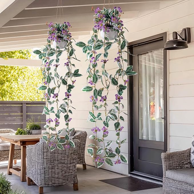 2PCS Artificial Hanging Plant with Pot Faux Hanging Plants Small Hanging Plants Pot with Artificial Vines and Flower Greenery Decoration for Living Room Wall Home Wall Shelf