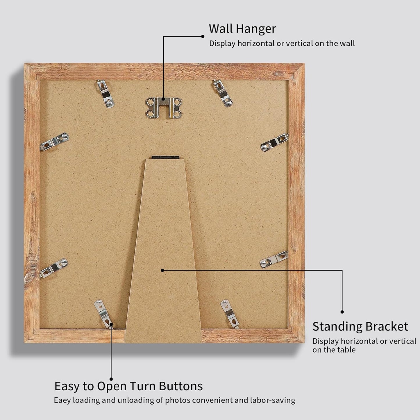 iRahmen 12x12 Picture Frame Set of 4 with Tempered Glass, Rustic Brown Frame Display 10x10 Pictures with Mat or 12 x 12 Without Mat, Wood Square Photo Frames for Desktop Display and Wall Mounting