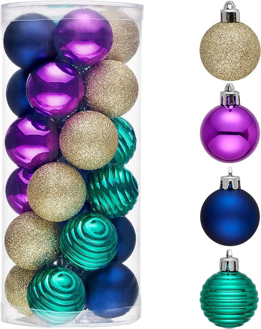 Valery Madelyn 1.57 Inches Small Christmas Tree Decorations Ornament Set for Fall Halloween, 24ct Peacock Purple Blue Shatterproof Hanging Ball Ornaments Holiday Party Decor