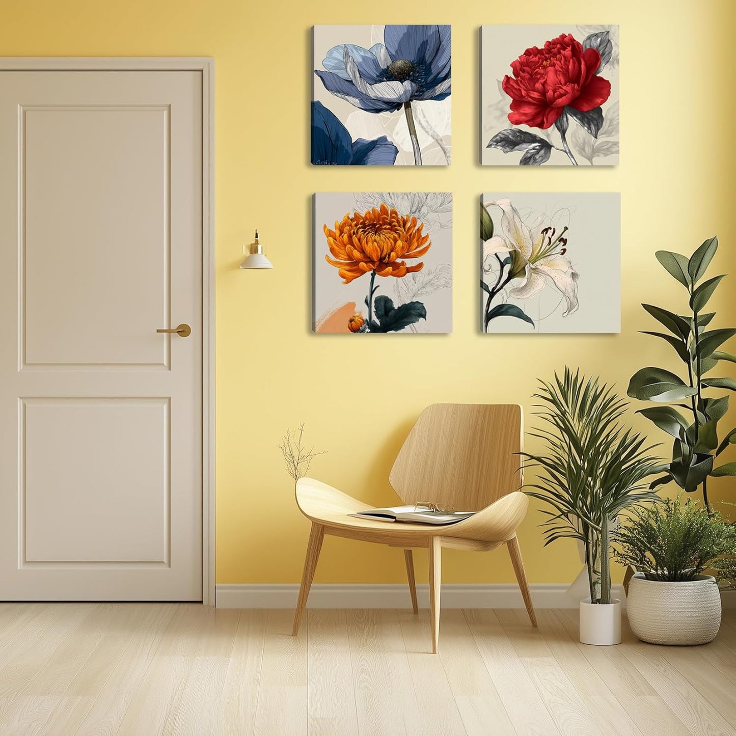 Framed Botanical Wall Art for Living Room Rustic Boho Floral Canvas Paintings Prints Flower Pictures for Farmhouse Hallway Bedroom Dining Room Bathroom Office Wall Decor ArtWork for Wall