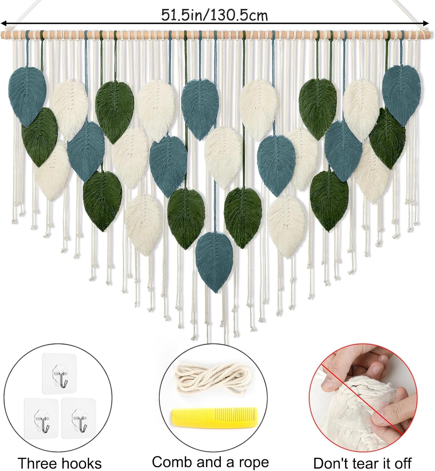 KHOYIME Macrame Wall Hanging Large Boho Home Decor, Bohemian Leaves Tapestry Modern Handmade Yarn Woven Feather Leaf Chic Wall Art Decorations for Bedroom Living Room Nursery Backdrop 51.5"W X 33.5"L