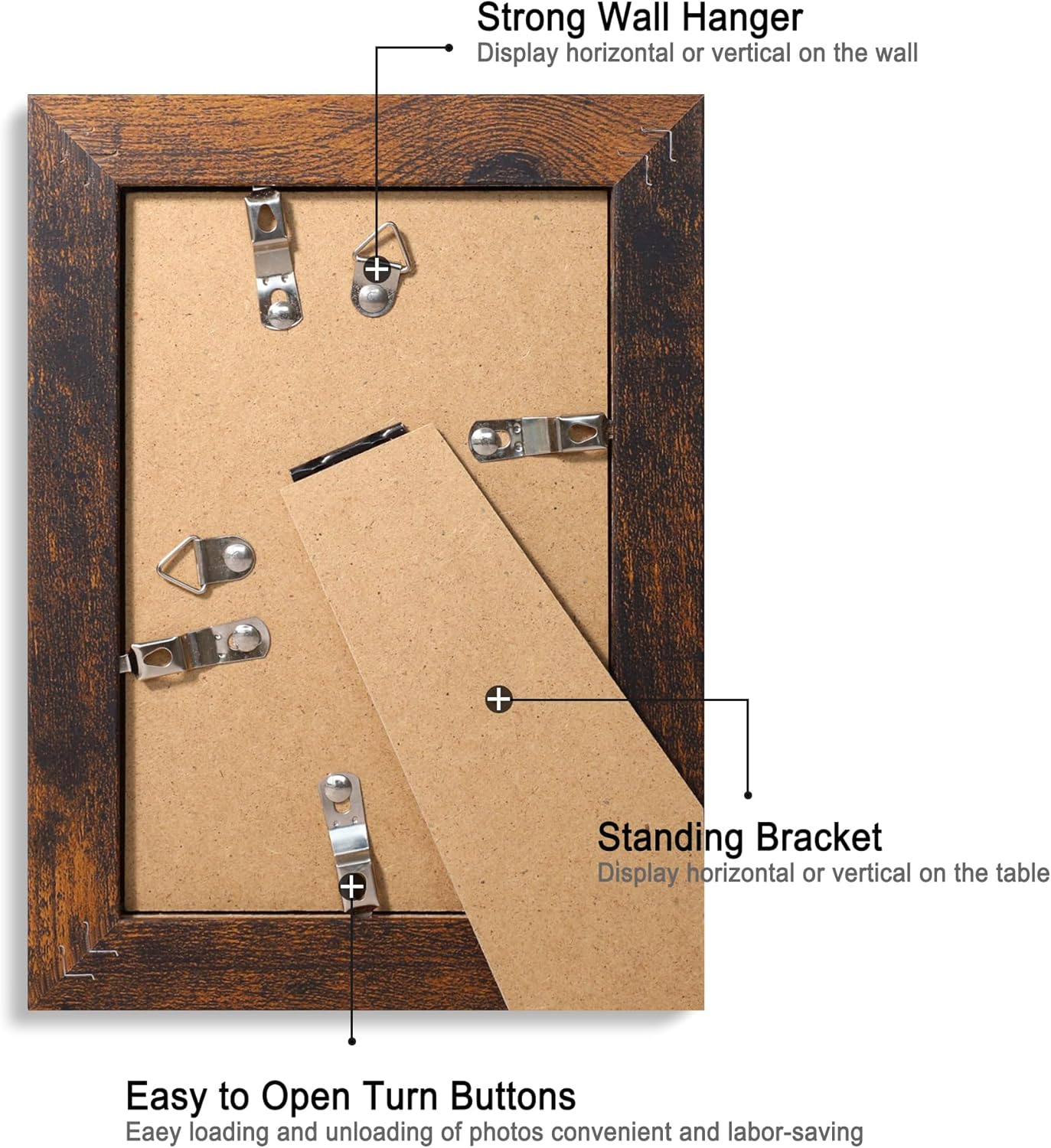 iRahmen 4x6 Picture Frame Set of 4, High Definition Glass 4 x 6 Frame, Wood Rustic Photo Frames for Horizontal or Vertical Display Tabletop and Wall Mounting