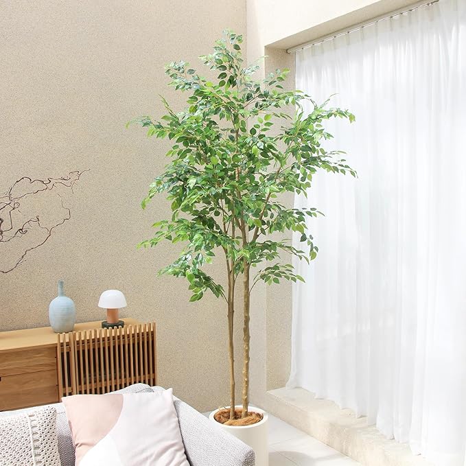 Tall UV Resistant Ficus Tree Artificial，8ft(96in) Realistic Texture Potted Faux Ficus Tree， Fake Trees Indoor Outdoor for Home Office Living Room Bedroom Foyer Porch Decor.