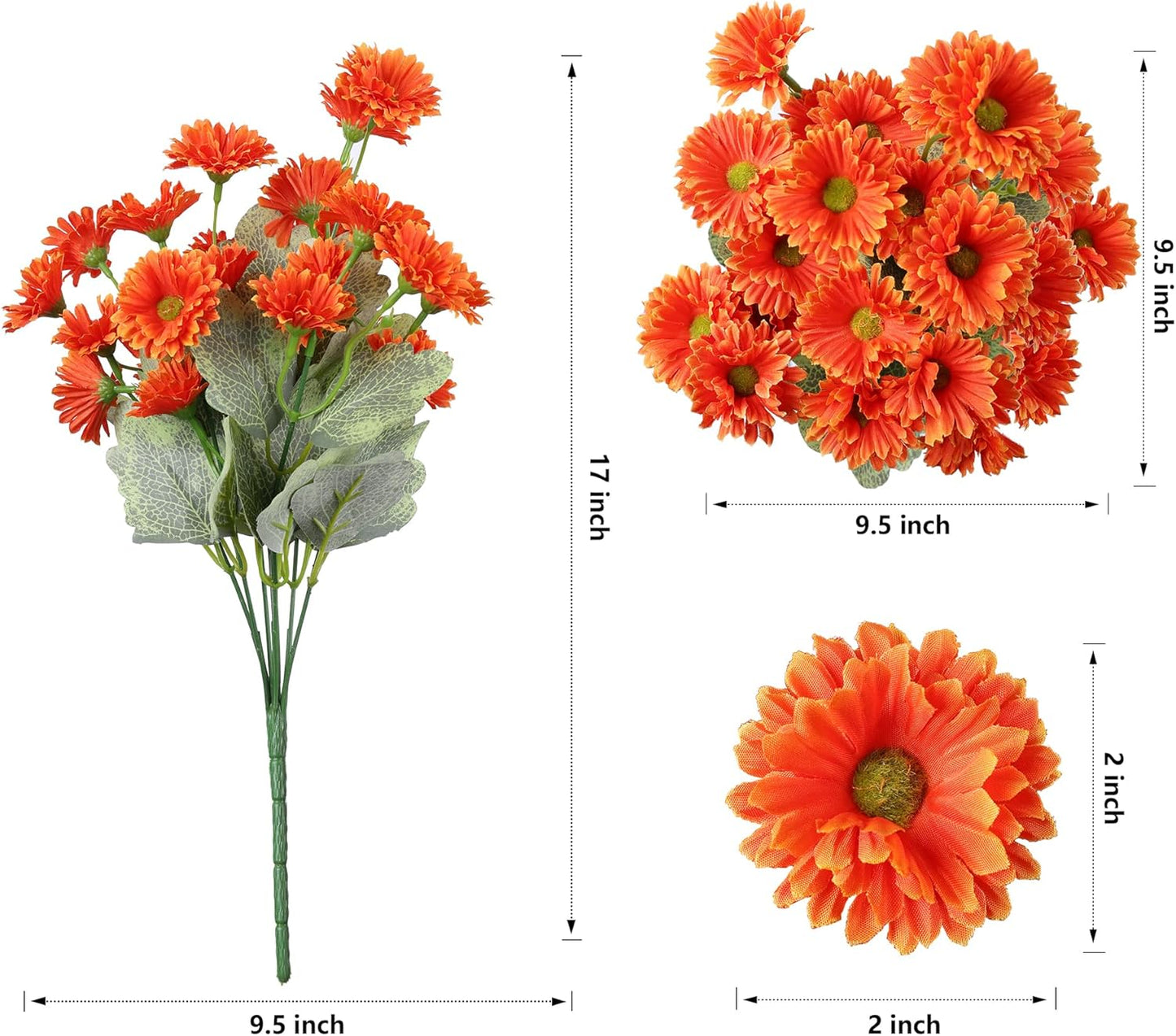 HyeFlora Dahlia Artificial Fall Flowers for Outdoors Autumn Decoration, 6 Bundles Fake Mums Orange Faux Flowers Plants Realistic UV Resistant Silk Flowers for Outside Planter Front Door Yard Garden