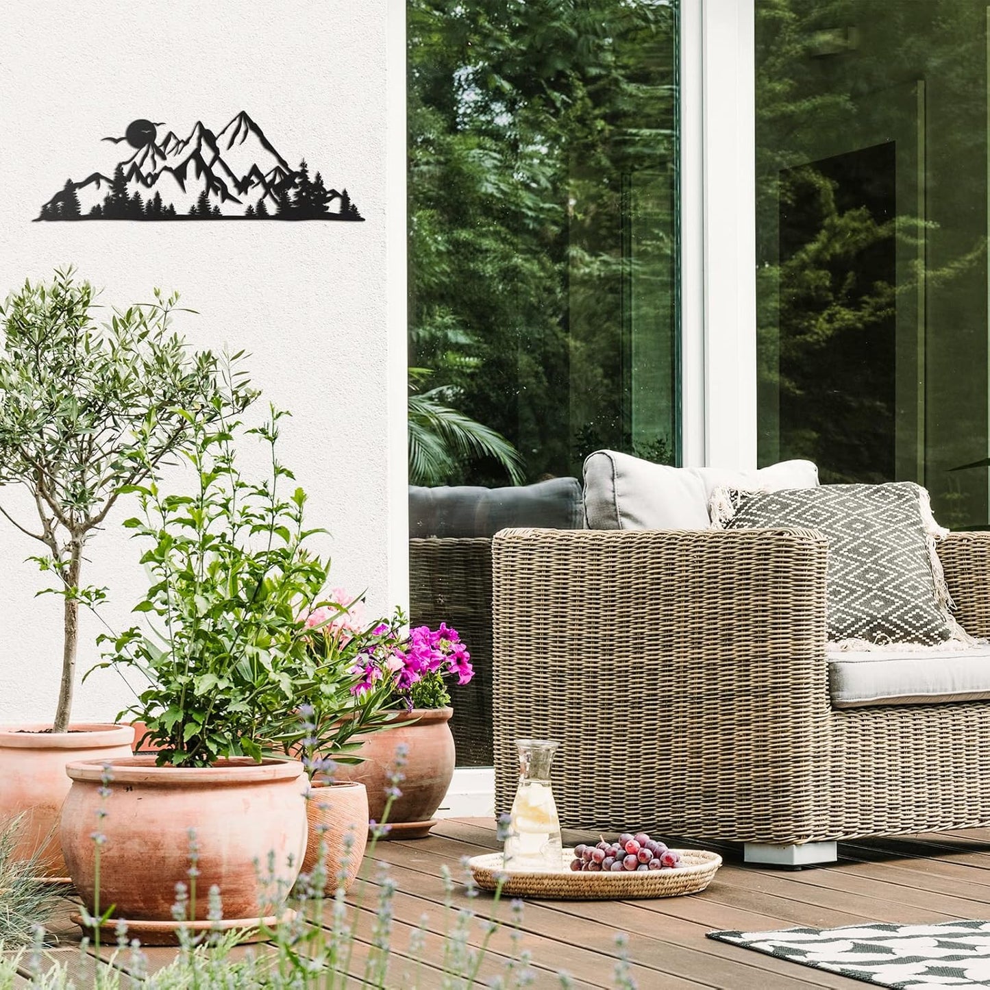 Demissle Mountain Range Metal Wall Art Decor Summit Rustic Wall Sign Forest Home Decor Sign Mountain Scene Art, 15.7 x 5.3 Inch(Black)