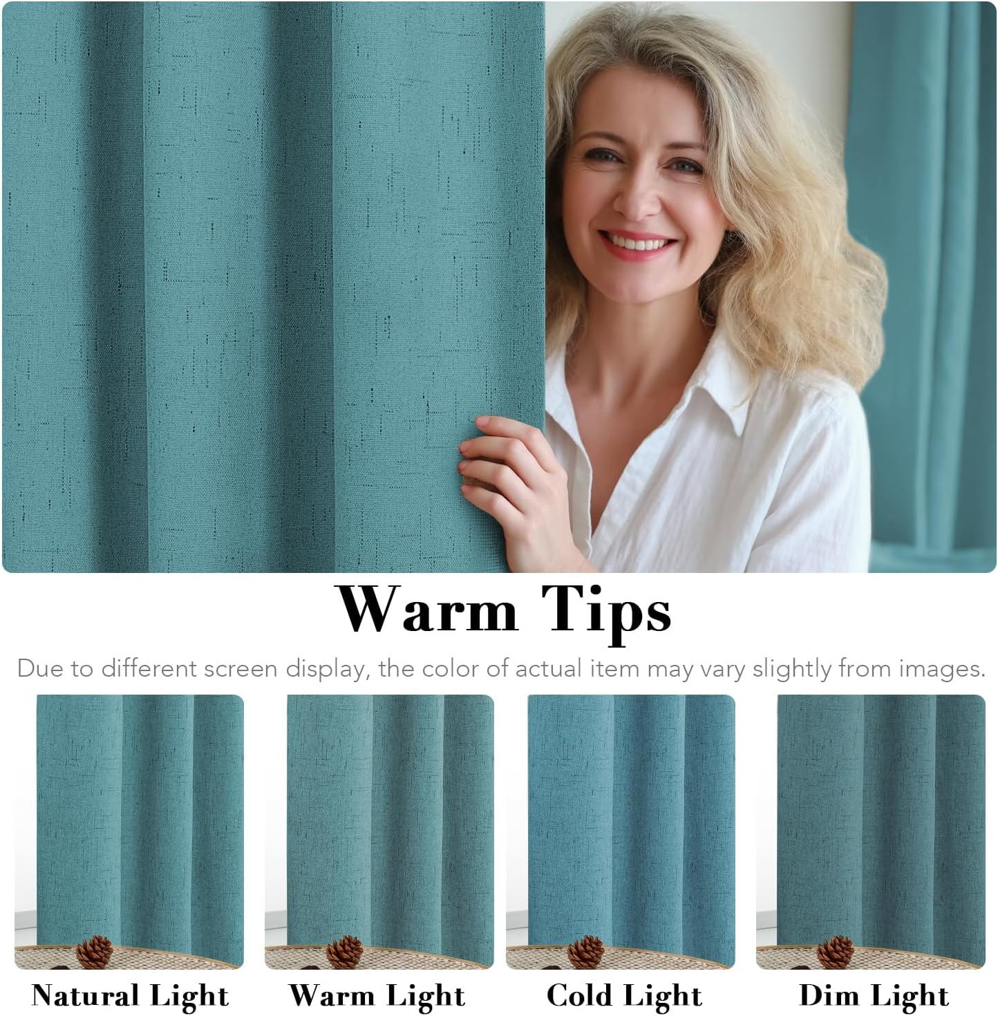 H.VERSAILTEX Linen Blackout Curtains 84 Inches Long 100% Absolutely Blackout Thermal Insulated Textured Linen Look Curtain Draperies Anti-Rust Grommet, Energy Saving with White Liner, 2 Panels, Teal