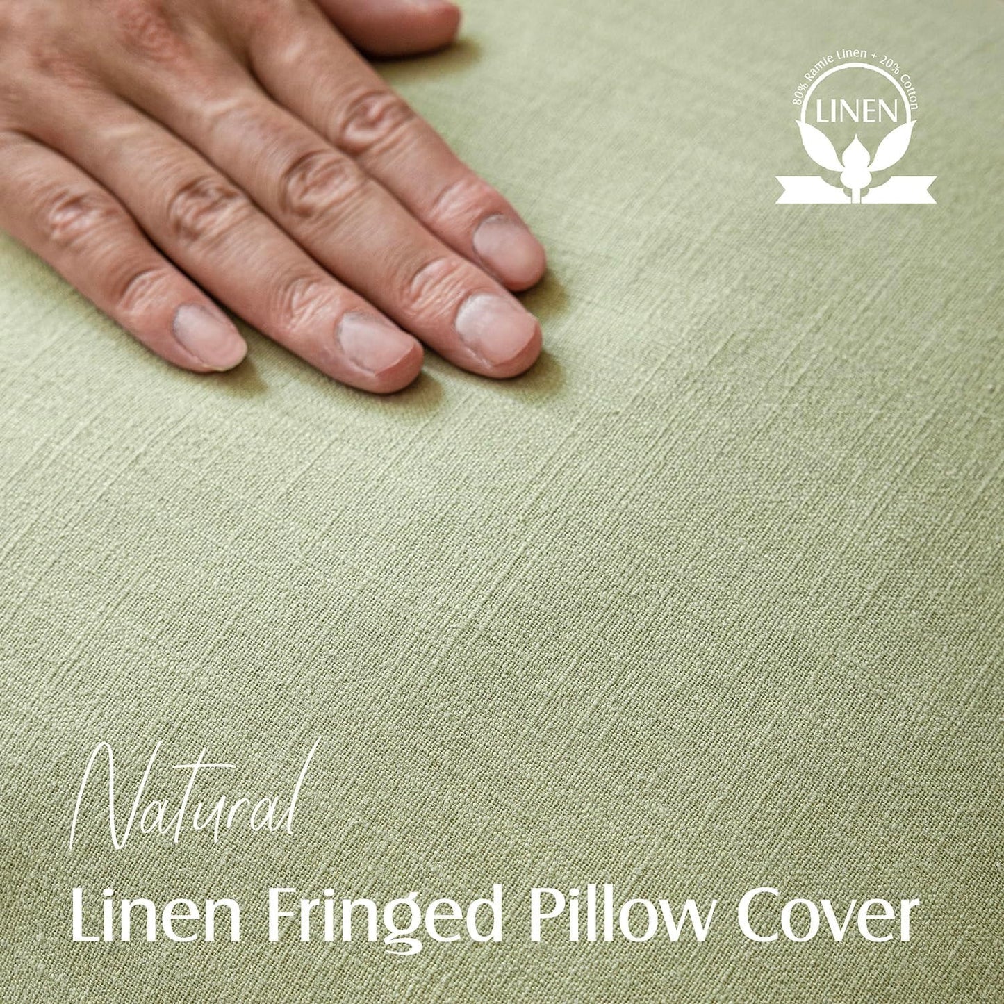 Foindtower Decorative Linen Fringe Throw Pillow Covers Cozy Boho Farmhouse Cushion Cover with Tassels Soft Accent Pillowcase for Chair Sofa Bed Living Room Home Decor, 26×26 Inch, 1PC,Light Sage Green