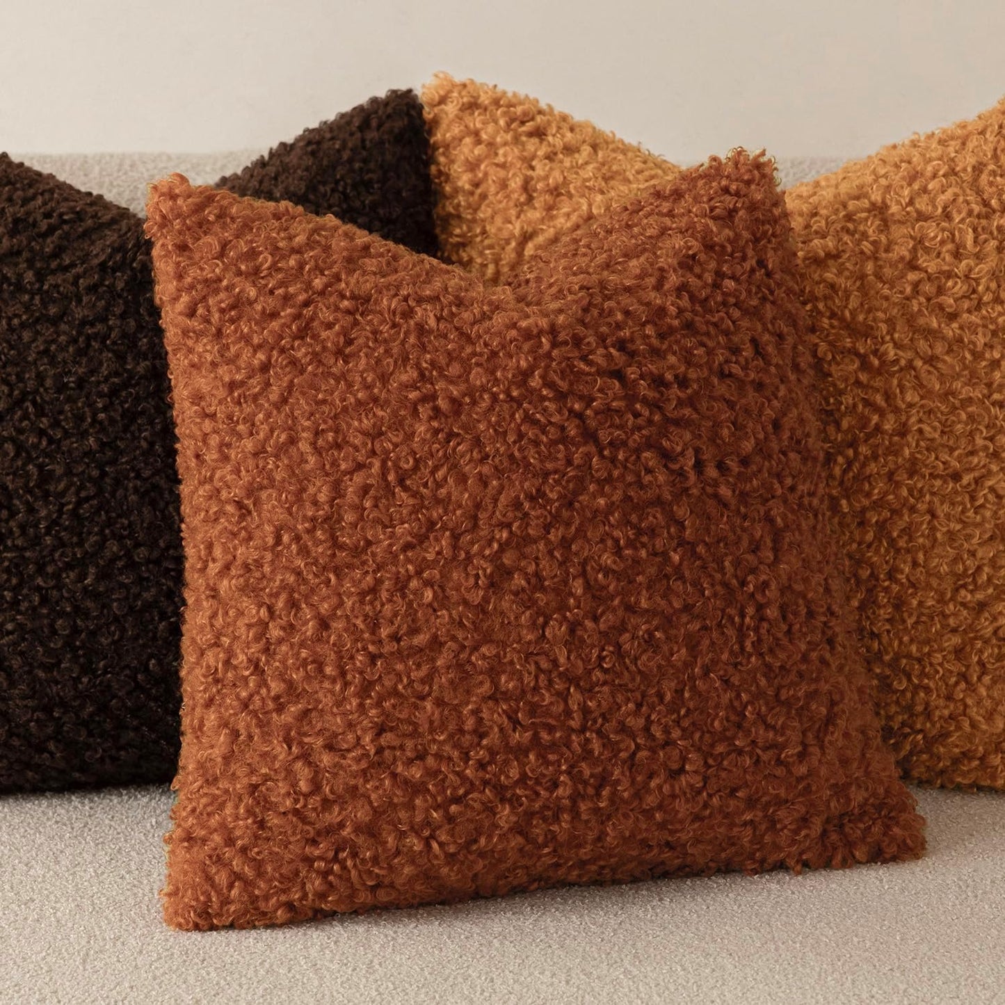 Foindtower Set of 2 Curly Teddy Wool Pillow Covers Decorative Boucle Textured Lumbar Throw Pillow Faux Fur Sherpa Pillowcases Sheepskin Fuzzy Cushion Case for Sofa Bedroom Car 12"x20" Burnt Orange