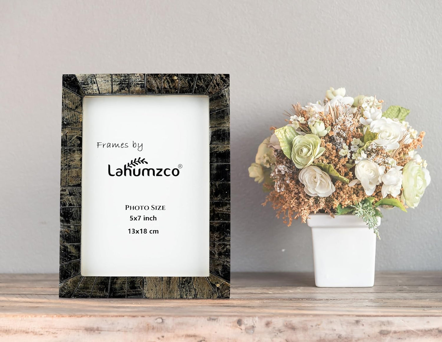 Horn Photo Frame 5x7 Inch – Natural Horn Texture with Hand Carving – Rustic Decorative Picture Frame for Tabletop & Wall – Handmade Vintage Look Home Decor Gift