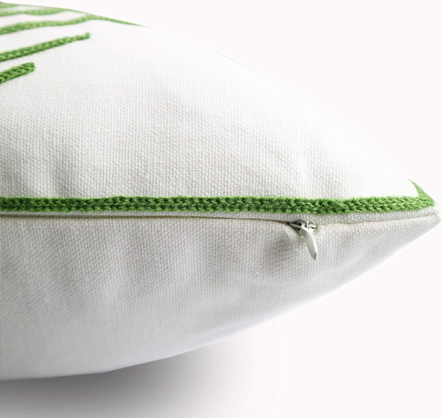 Embroidery Throw Pillow Cover 18x18 Inches Decorative Floor Pillow for Couch 100% Cotton Cushion Cover Tropical Green Palm Leaf Embroidered Pillowcase 45x45cm, 1 Piece