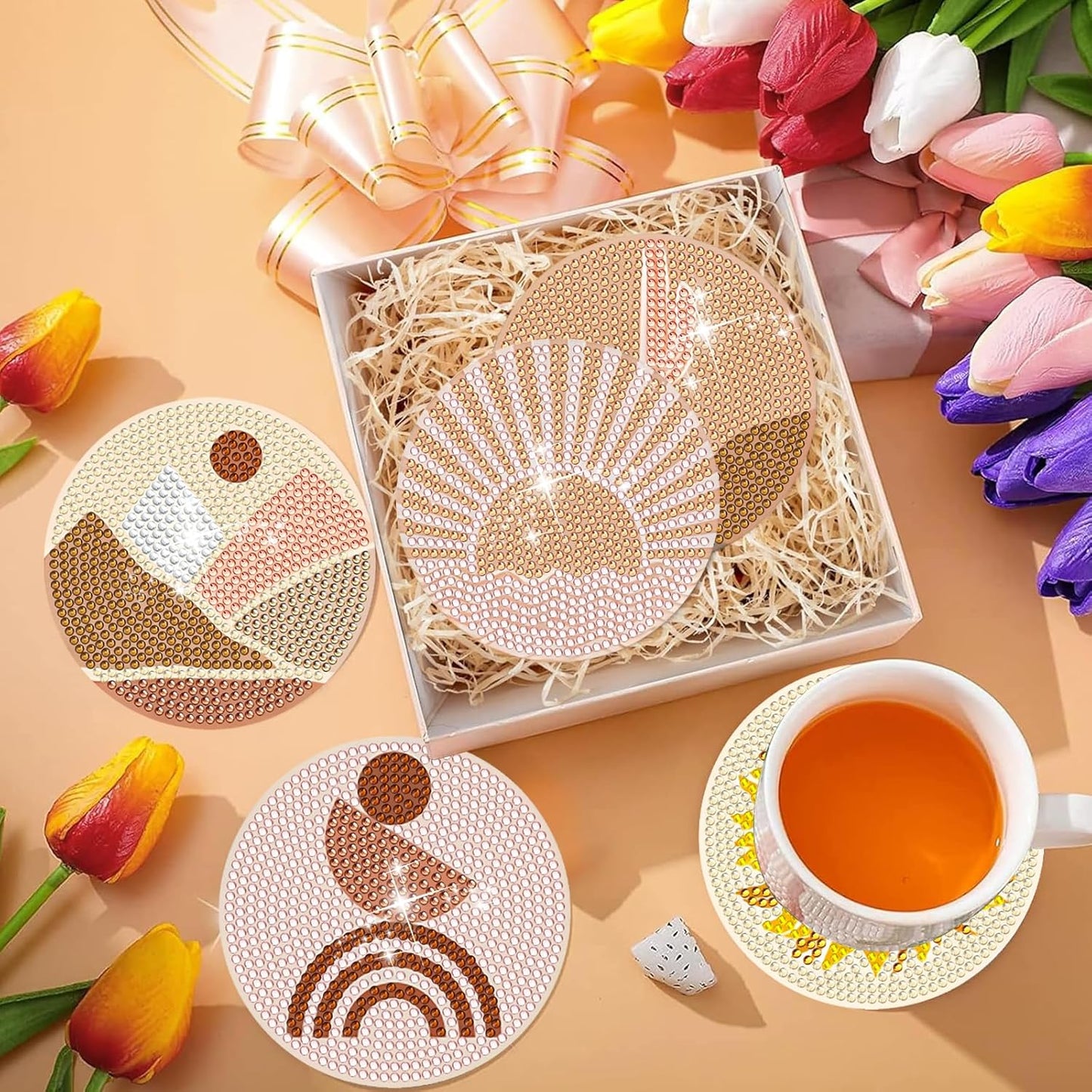 DOTSOPS 6 Pcs Diamond Art Kits for Adults Diamond Art Coasters with Holder for Adults Beginners Craft for Gem Art Dots Christmas Birthday Abstracte