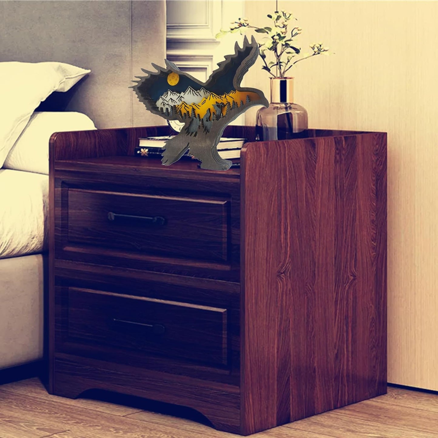 Forest Animal Desk Art Decor Wooden Farmhouse Table Decoration, Cabin Decor, Nursery Decor Mountain Decor for Bedroom Living Room(Eagle)