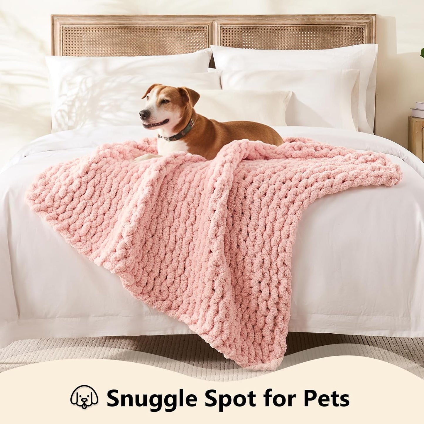 L'AGRATY Chunky Knit Blanket Throw - Soft Chenille Yarn Throw Blanket 40x50： Handmade Thick Cable Knit Crochet Blanke - Large Knit Blanket Chunky Rope Knot Throw Blanket for Couch Sofa Bed Home Decor