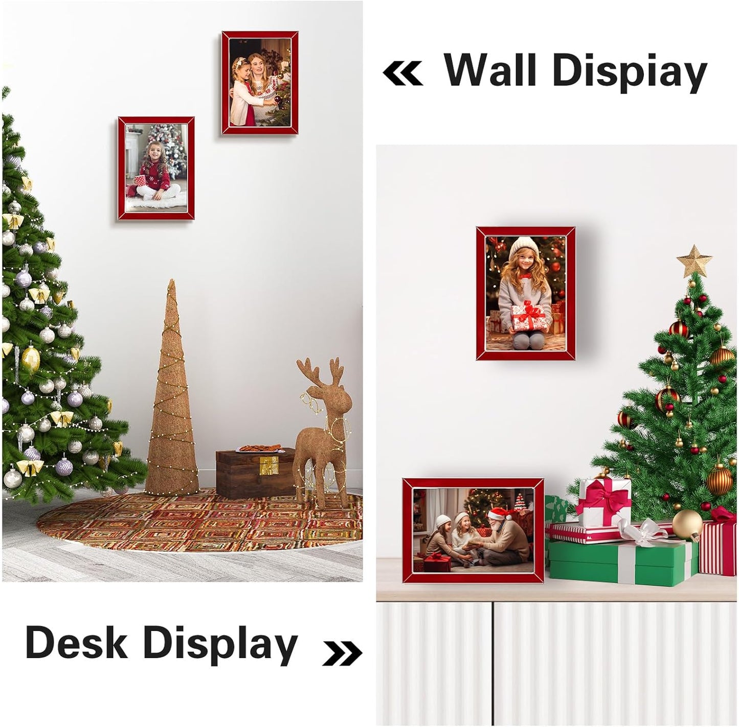 Frametory Enamel Picture Frame - 5x7 Silver Metal Edge Red Enamel Picture Frame With Easel and Velvet Back for Tabletop Display, Bookshelf, 5x7 Wall Decoration, Photo Frames, Picture Display-2 Set