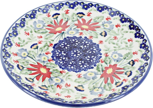 Blue Rose Polish Pottery - Red Jungle Bouquet Dessert Plate - 7" Diameter - Beautiful Plate for Cake, Appetizers, or Snacks