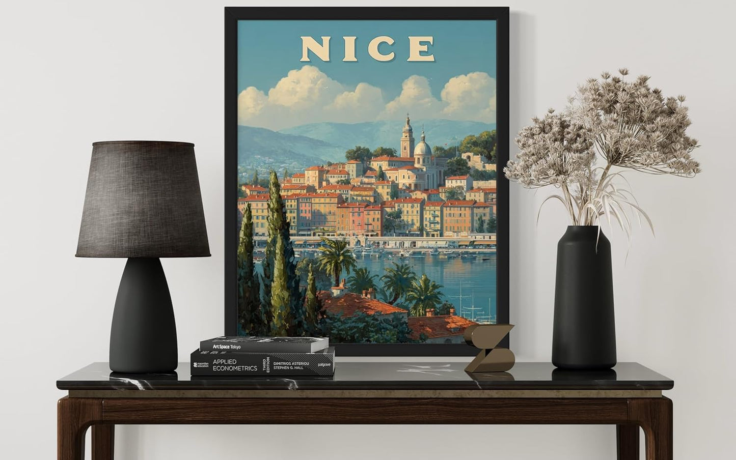 Nice, France Art Print Poster, Europe Vintage City Retro Photography Skyline Travel Bedroom Bathroom Living Room Decor 183 (Nice, France, 24 x 36 inches, Black Frame)