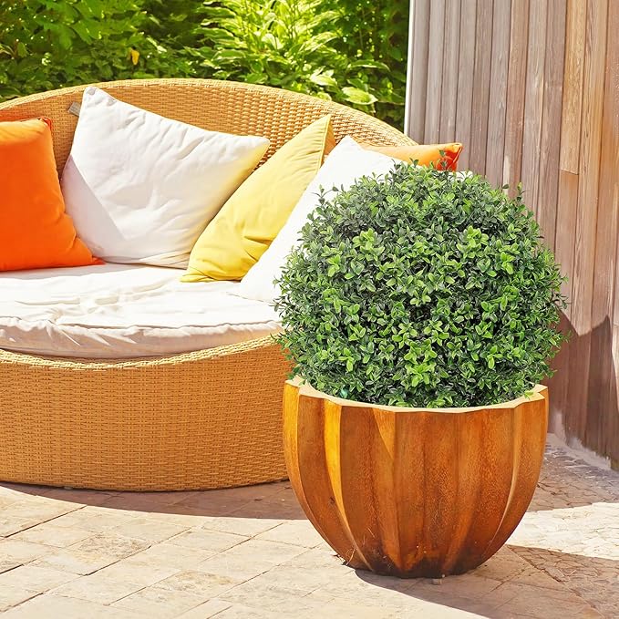 26 Inch Artificial Topiary Boxwood Ball Trees Outdoor – Set of 2 UV Resistant Faux Boxwood Topiary, Fake Potted Shrubs Evergreen for Front Door Porch Patio Balcony Home Decoration