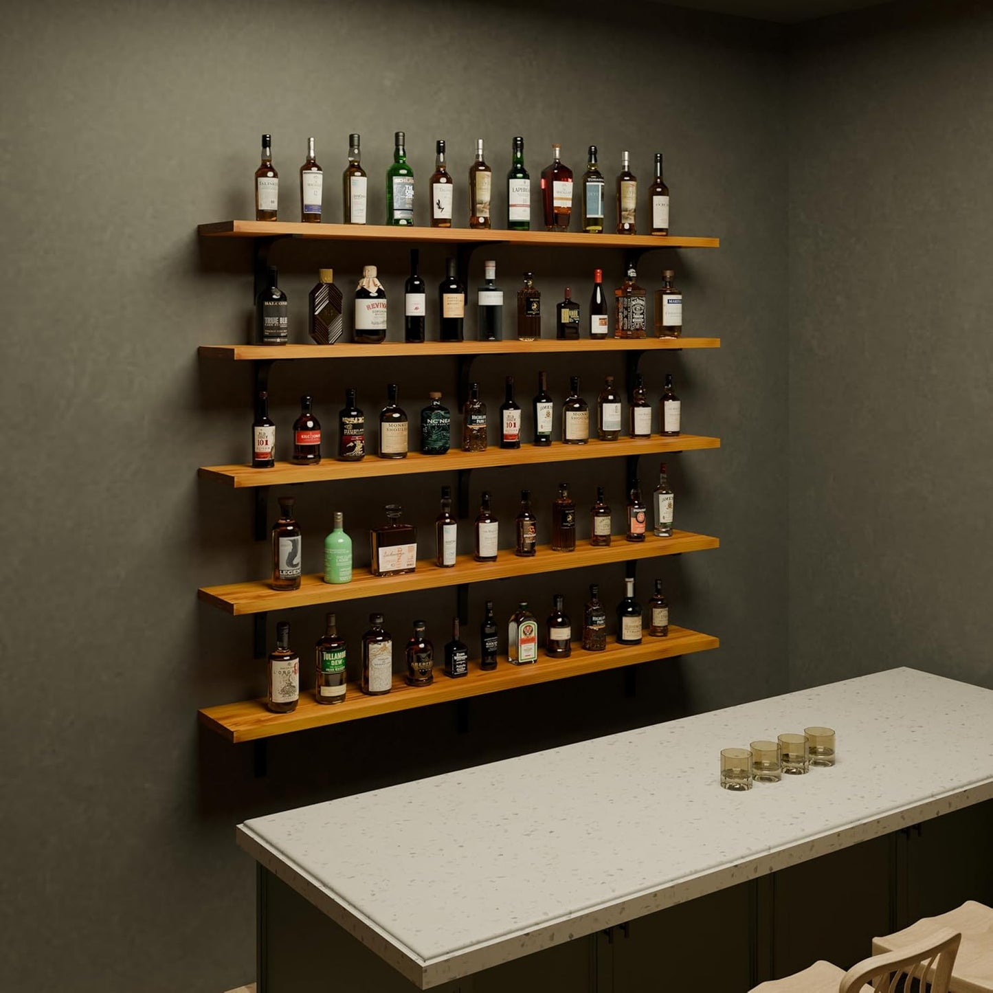 Long Floating Shelf for Wall 60 inch,Long Shelves Set of 5,Large Wall Mounted Bookshelf,Rustic Bookcase for Living Room Kitchen(Orange Brown, 60 Inch)