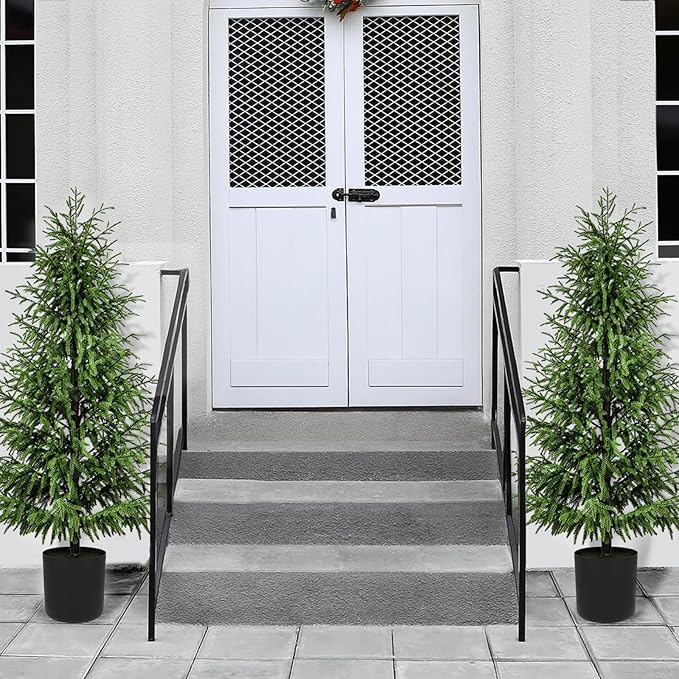 5FT Artificial Topiary Trees for Outdoor Front Porch Décor, Real Touch Norfolk Pine Tree, UV Rated Fake Potted Plants for Indoor and Outdoor Use