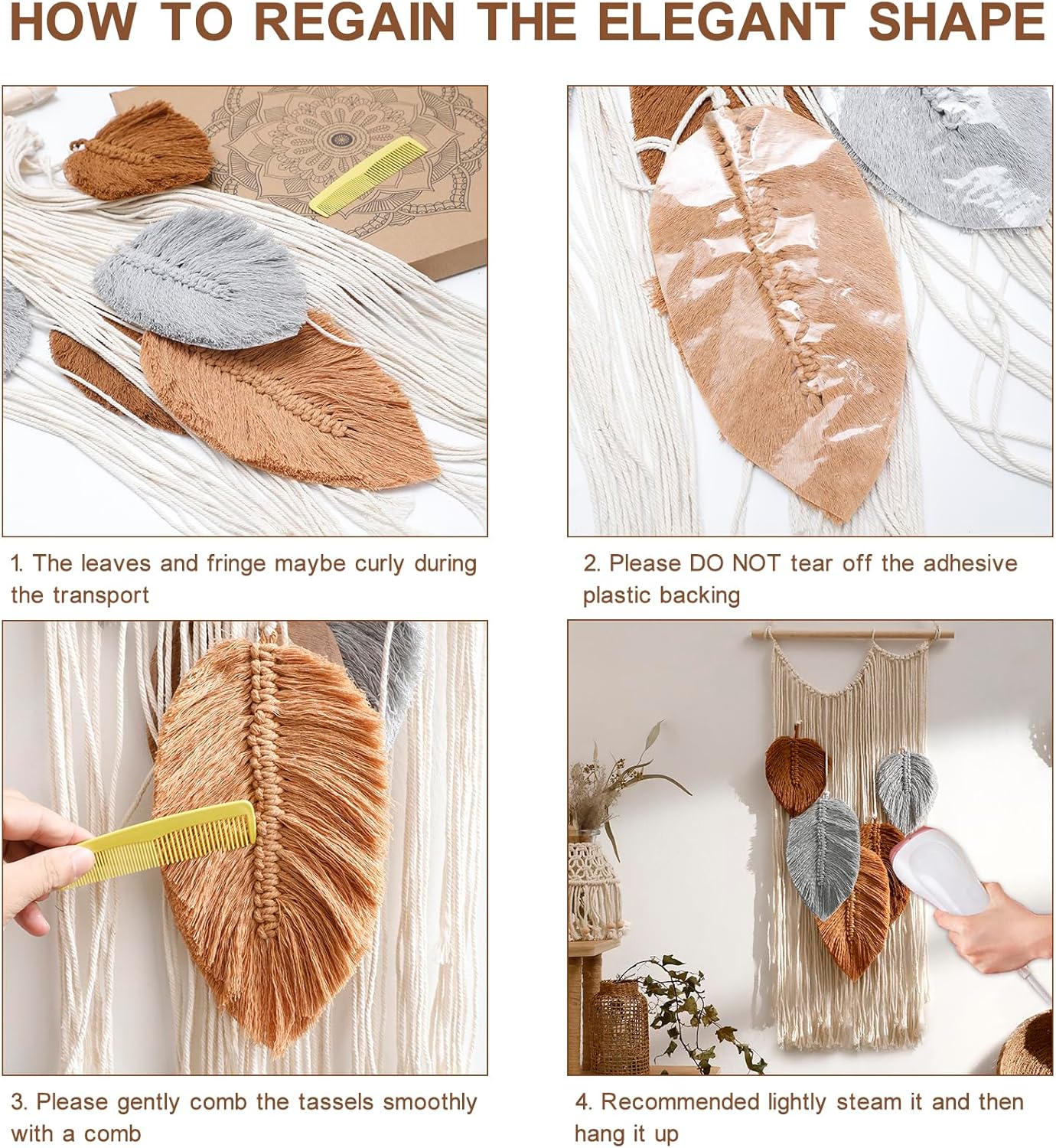 Macrame Leaves Tapestry Wall Decor- Bohemian Woven Tapestries Fall Leaves Wall Art, Large Boho Tassels Hanging Ornament Western Room Decor for Bedroom Living Room Dorm