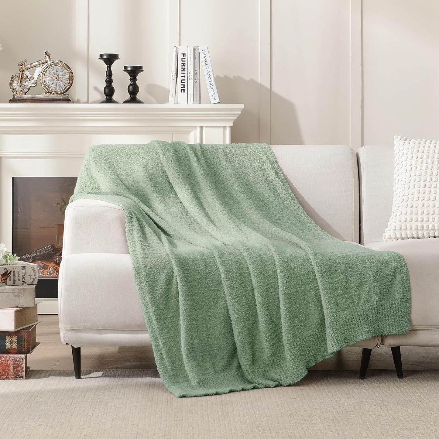 JOOJA Queen Size Throw Blanket for Bed - Super Soft, Comfy Cozy Knit Fuzzy Plush Fleece for Couch, Living Room, Sofa - Lightweight Gift for Women - 90 x 90 Inches, Sage