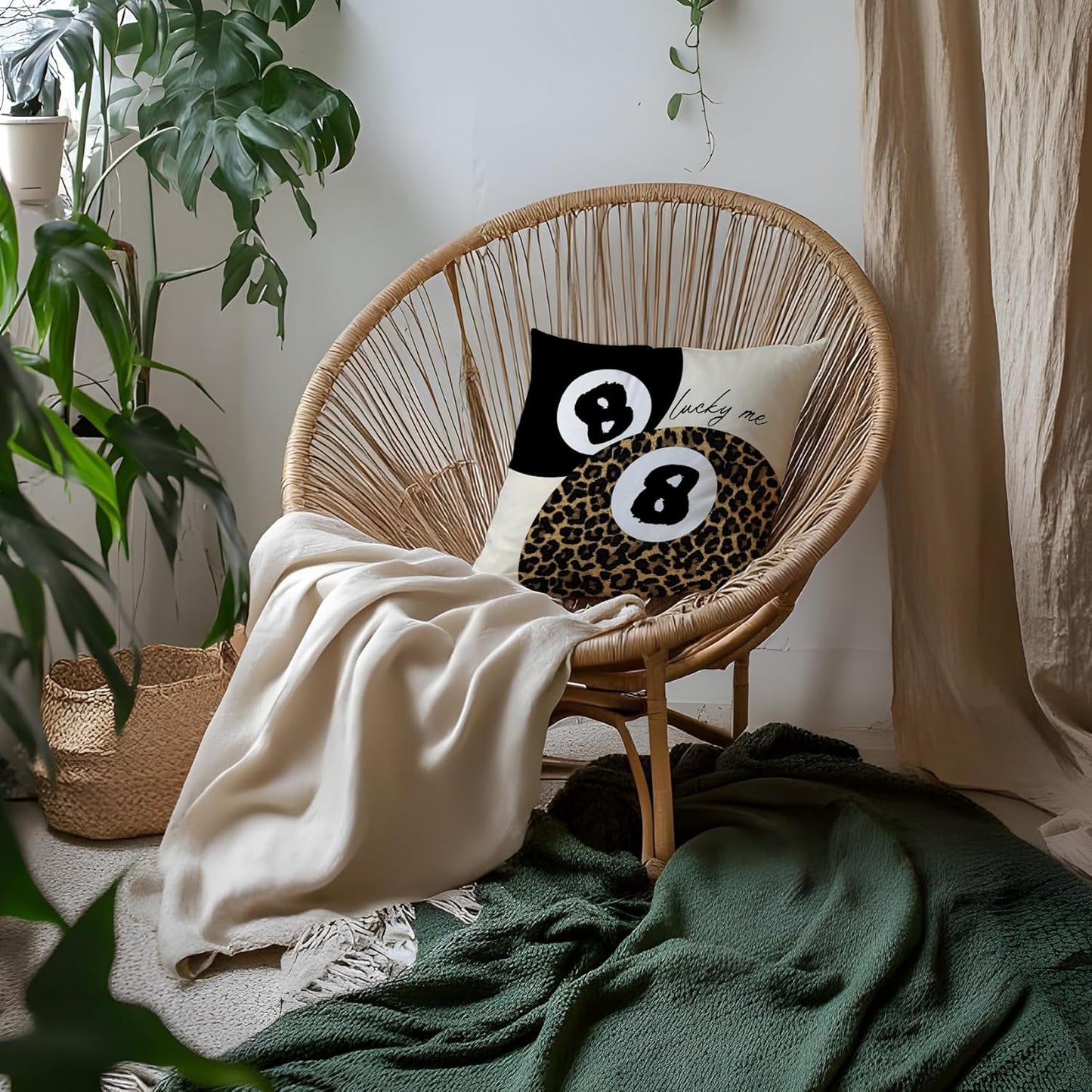 Coquette Pink Bow Leopard Print Lips Lucky 8 Ball Throw Pillow Covers 18x18, Cheetah Room Decor, Funky Y2K Leopard Print Decorative Pillow Covers for Girls Room Dorm Apartment Home