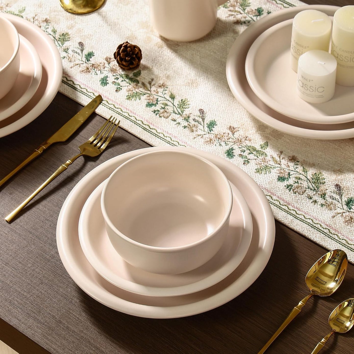 GZG Vintage Series - Ceramic Dinnerware Set for 8, 24 Pieces Stoneware Plates and Bowls Set, Lead-Free, Handcrafted Dishes Set, Microwave & Dishwasher Safe - Cream White